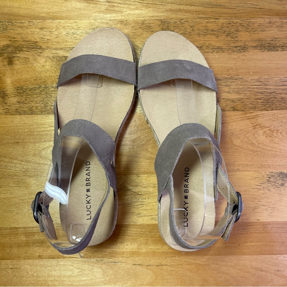 Women’s Taupe Cross-Strap Sandals with Espadrille Sole - Picture 7 of 12